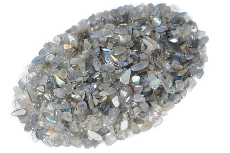 ZenQ 1 lb Gray Moonstone Tumbled Stone Chips Crushed Natural Crystal Quartz Pieces - Image 1
